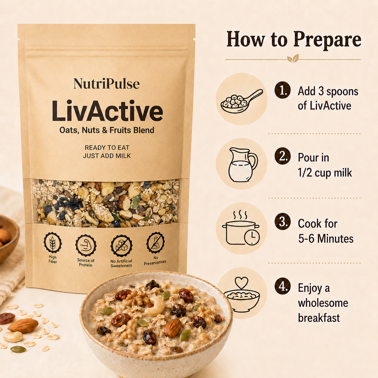 NutriPulse Oats With Nuts – Classic Breakfast Mix